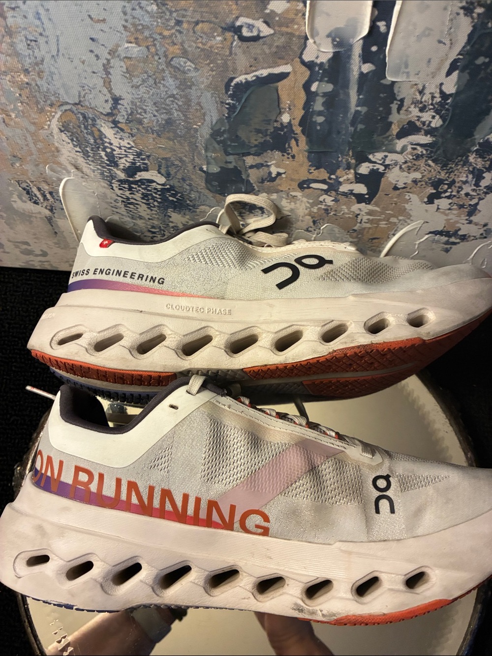 On Cloud Running Cloudnova Sneakers in White with Gray and Orange Accents Size 8